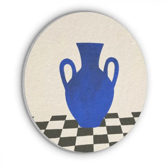 Vaas - Blauw - Geblokt - Modern Akoestische PET Vilt - Rond klein -3d