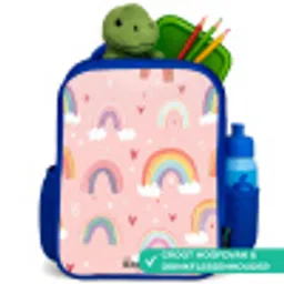 Regenbogen op een roze achtergrond Kinderrugzak - Blauw middel -inhoud_NL
