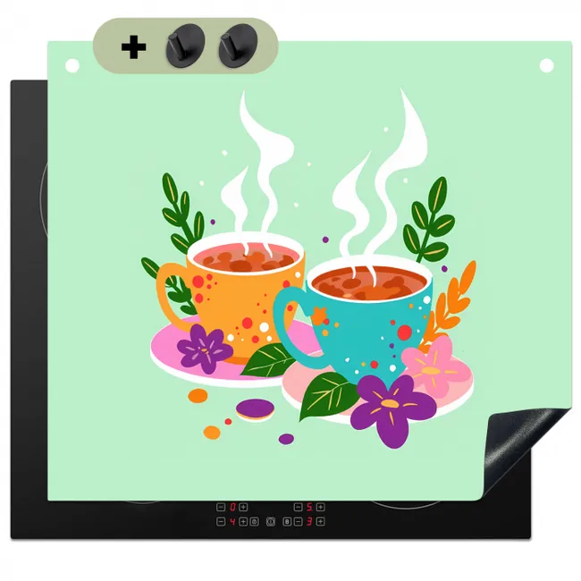 Thee - Illustratie - Kopjes - Bloemen Inductie beschemer met haakjes middel -3d