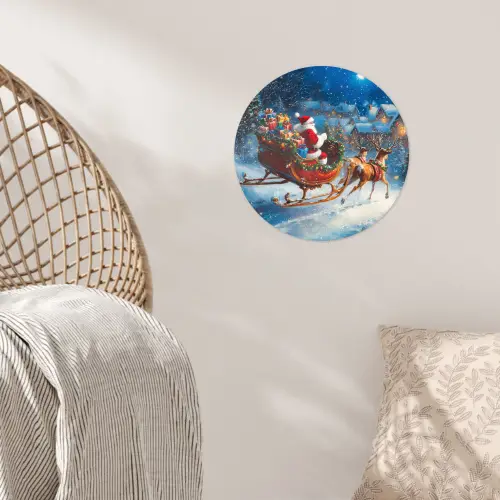 Kerstman - Rendier - Kerst - Sneeuw Wandcirkel behangsticker klein -sfeer4