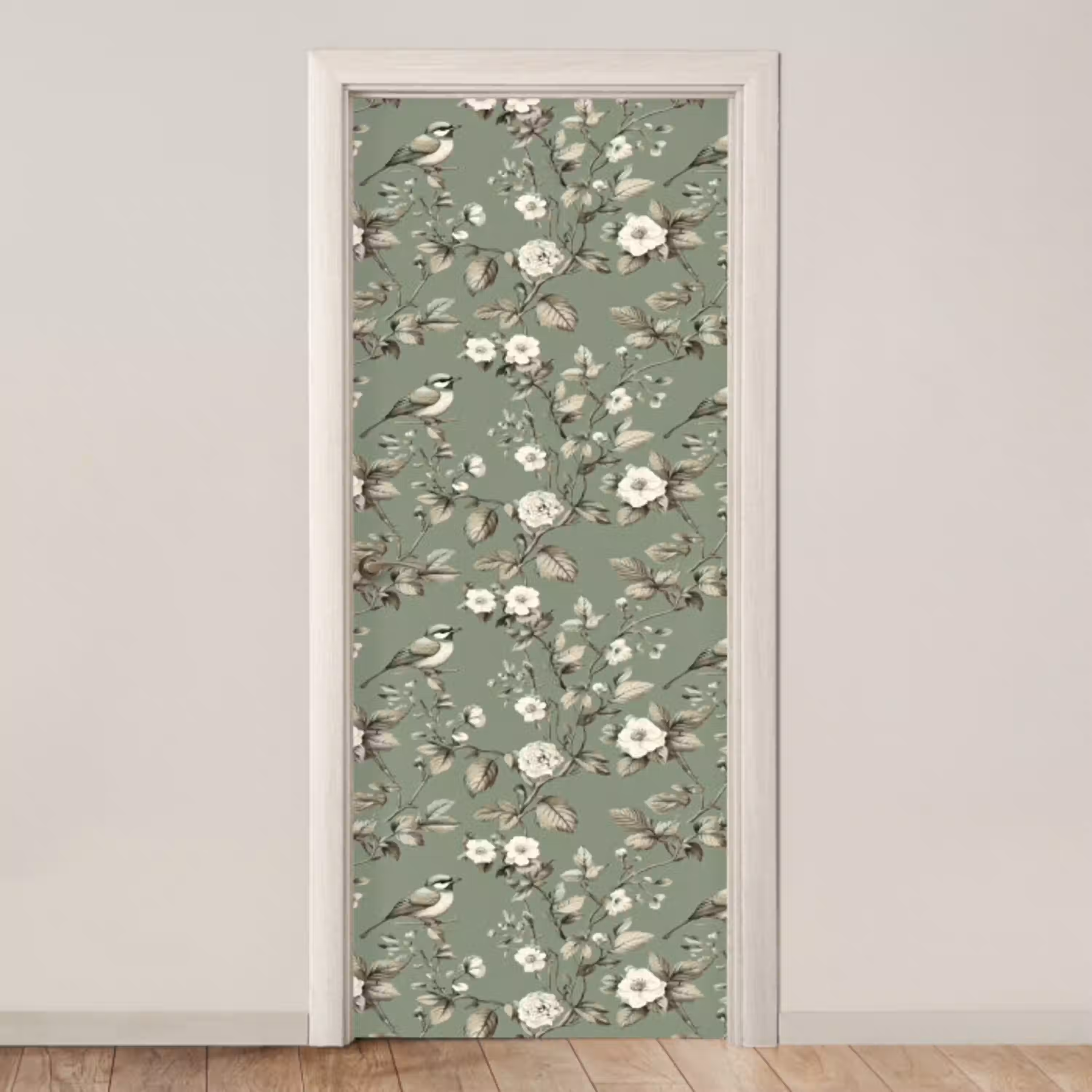 Botanisch - Vogels - Groen deurposter klein 289 -3d_beige