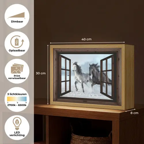 Paarden - Winter - Dieren - Natuur - Doorkijk Light Box met batterij (Wandlamp) middel -USP_websiteoverzichtNL