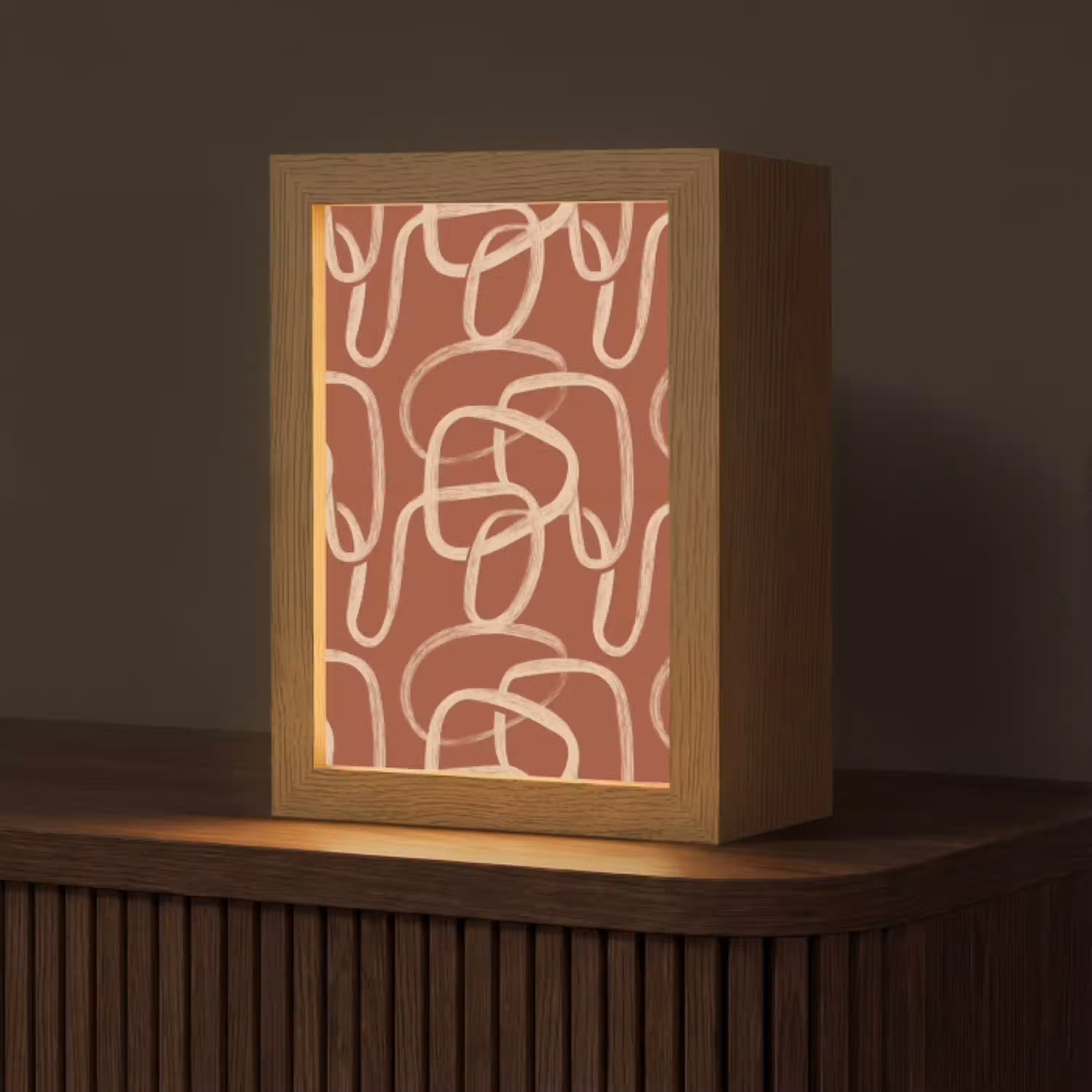 Lijnen - Abstract - Organisch - Terracotta - Crème Light Box met kabel (Tafellamp) klein 925 -z3d_website