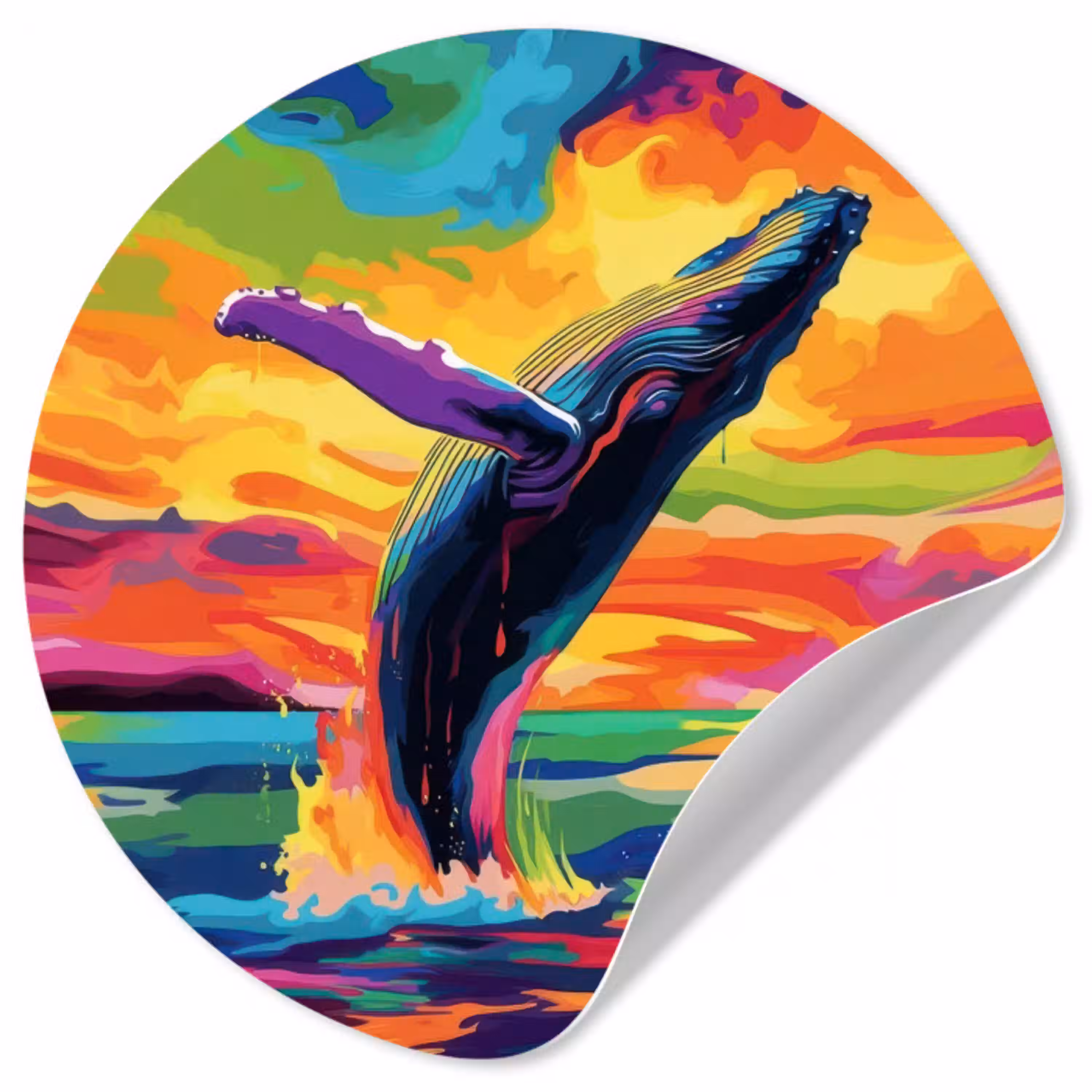 Zonsondergang - Walvis - Geschilderd - Kleurrijk Wandcirkel behangsticker klein -3d