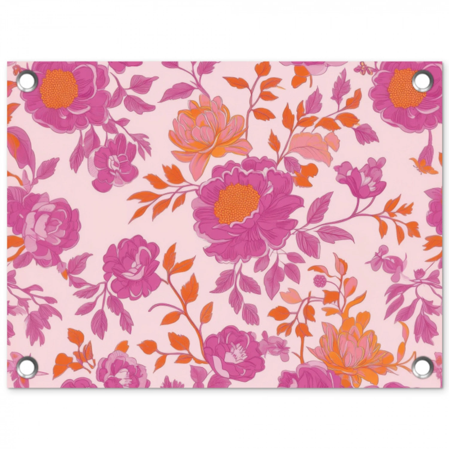 Bloemenpatroon - Roze - Oranje - Bloemen tuinposter los doek klein -3d
