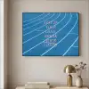 Atletiekbaan - Blauw - Tekst -Roze Textielframe zwart klein -sfeer2