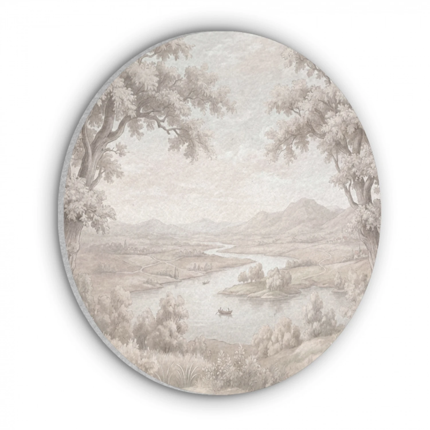Rivierlandschap - Bergen - Natuur - Vintage - Beige Akoestische PET Vilt - Rond klein -3d
