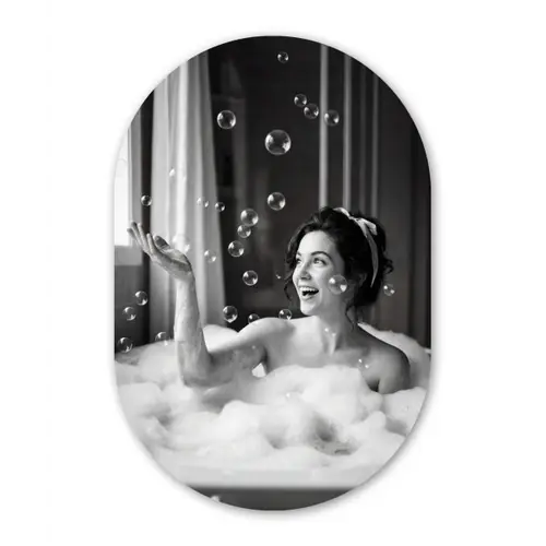 Bad - Bubbels - Zwart - Wit Wandcirkel Ovaal Forex klein -3d