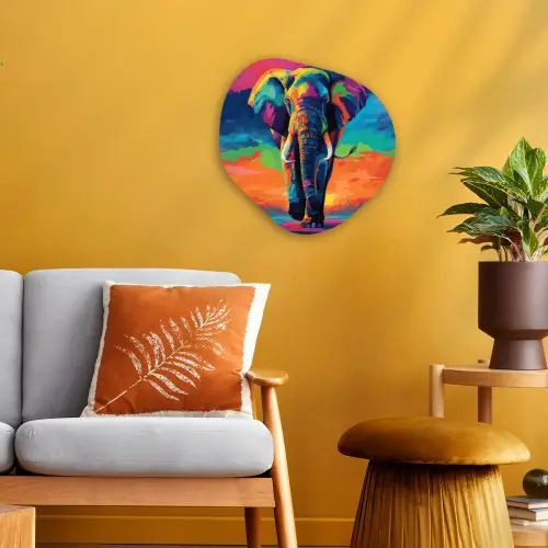 Olifant - Kleurrijk - Lucht - Abstract Wandcirkel Organisch Forex 3mm klein -sfeer4