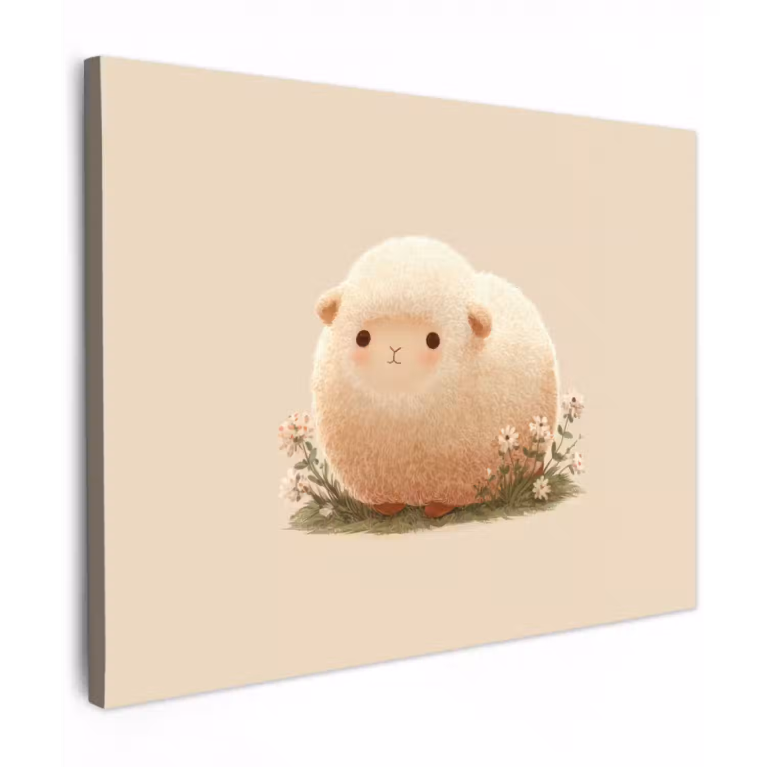 Canvas schilderij - Schaap - Beige - Bloemen