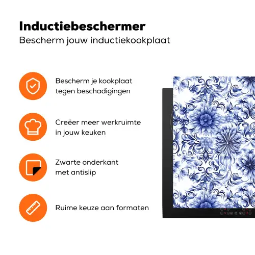 Bloemen - Blauw - Patroon - Wit Inductie beschermer vinyl 3mm klein 276 -zzzzzzz-td-ups