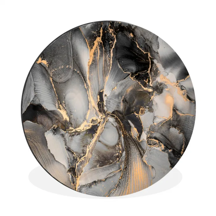 Grijs - Luxe  - Goud - Marmer Wandcirkel aluminium klein -3d