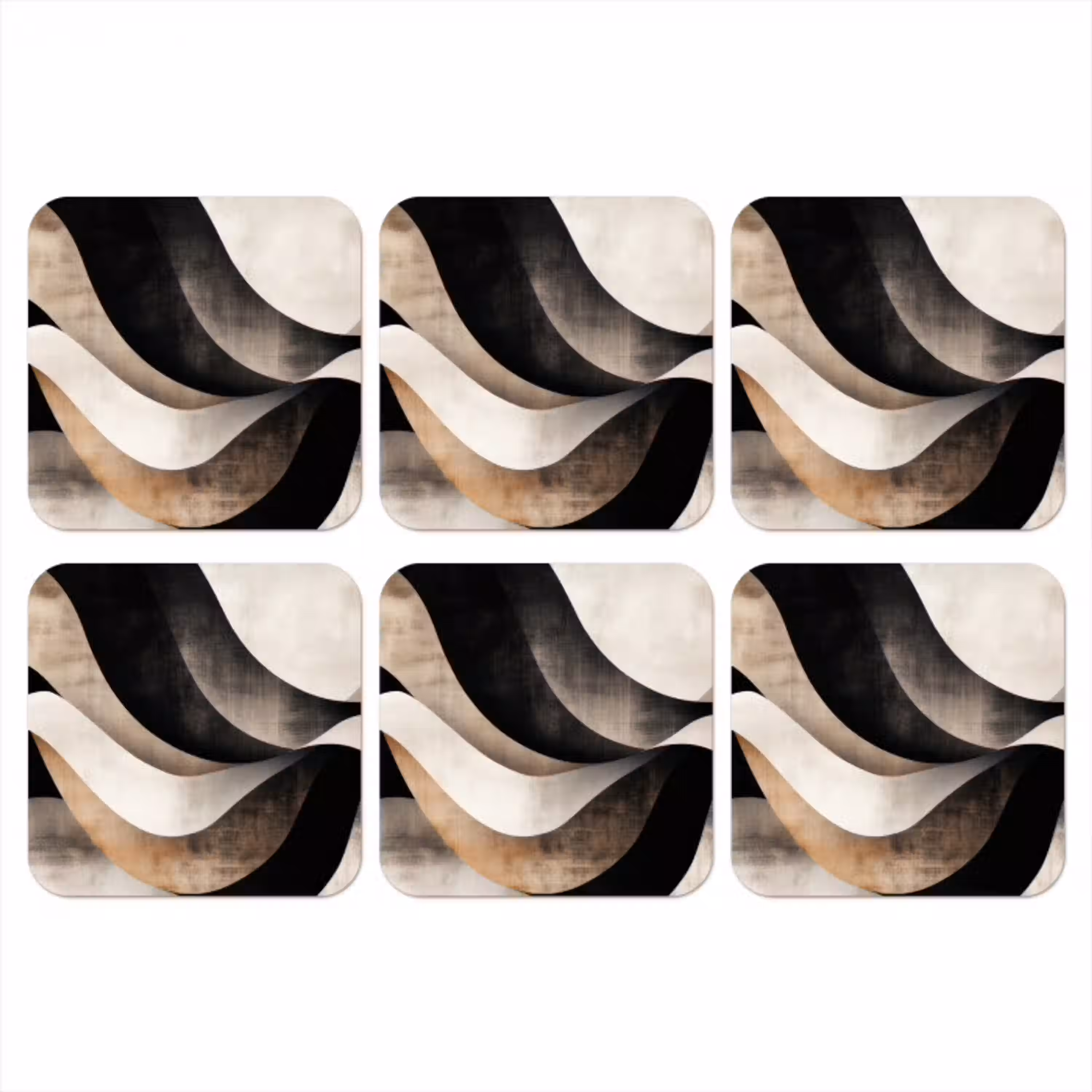 Abstract - Golven - Zwart - Verweerd onderzetter kurk middel -3d
