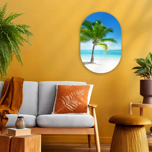 Palmboom - Strand - Zee - Zomer Wandcirkel Ovaal Forex klein -sfeer4