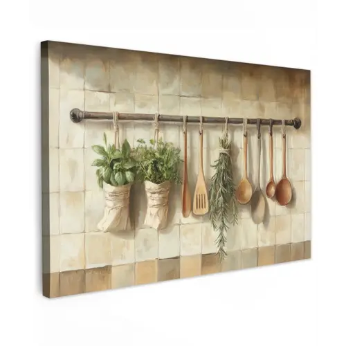 Hout - Keukengerei - Stilleven - Tegels Tuinposter op houten frame 2 cm dik klein -3d