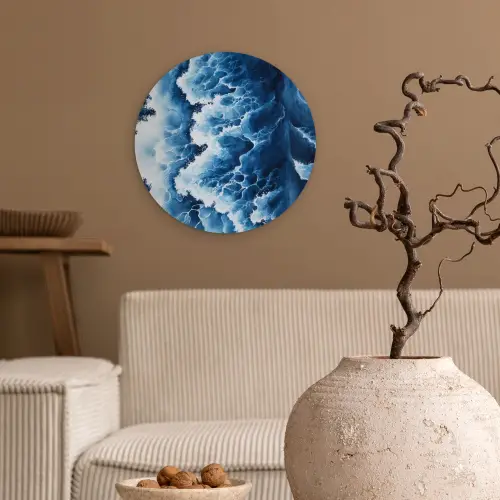 Golven - Blauw - Schuim Wandcirkel plexiglas klein -sfeer1
