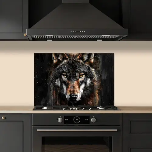 Dieren - Wolf - Portret - Zwart - Bruin keuken achterwand spatscherm klein -sfeer1