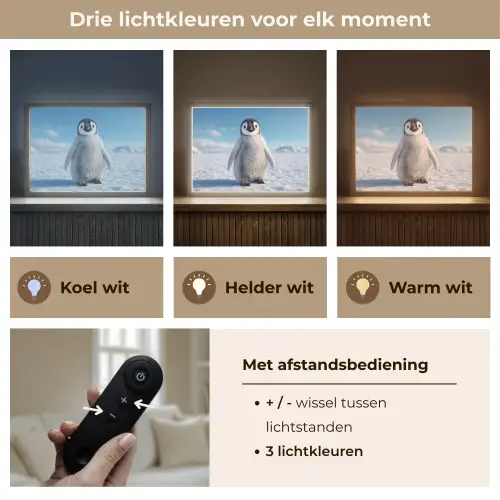 Pinguïn - Sneeuw - Landschap - Wit Light Box met batterij (Wandlamp) middel -USP_lichtkleurNL