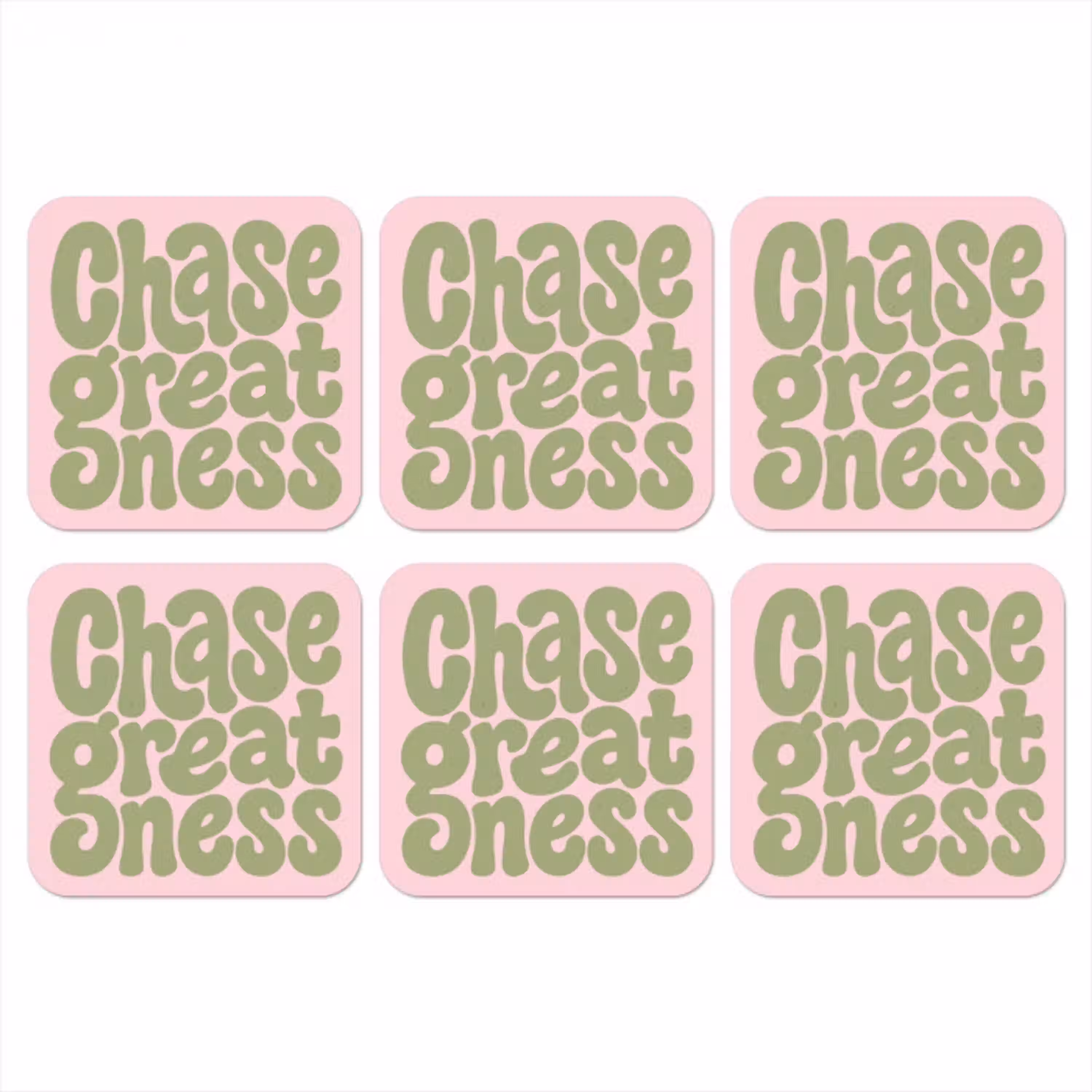 Chase greatness - Groen - Roze - Retro onderzetter kurk middel -3d