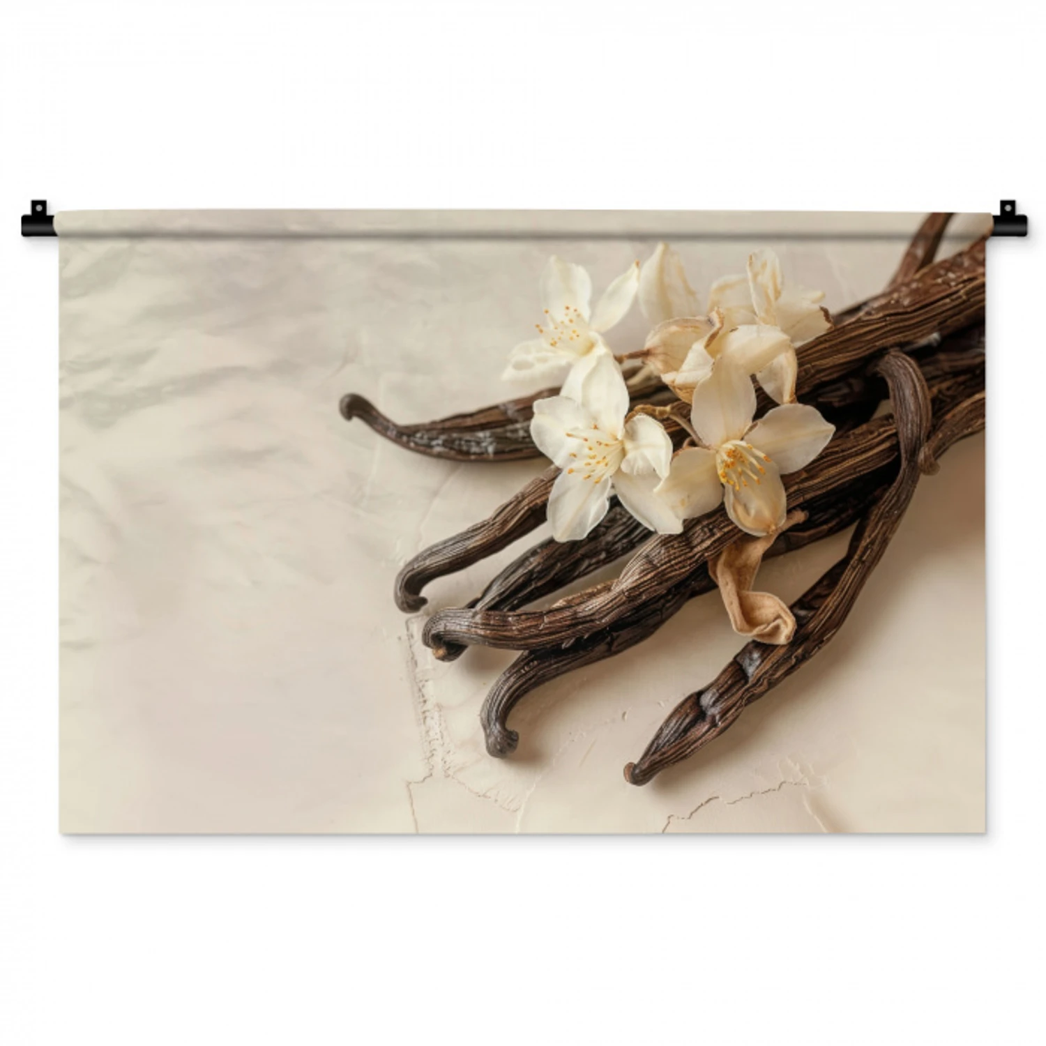 Vanille - Bloemen - Beige Wandkleed katoen middel -zz3d