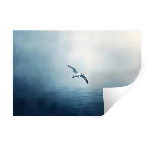 Meeuw - Wit - Zee - Mistig Muursticker klein -3d
