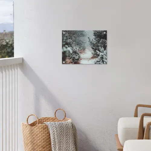 Bos - Winter - Bomen - Natuur - Pad - Sneeuw tuinposter los doek klein -sfeer8
