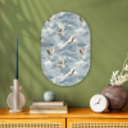 Wolken - Kraanvogels - Blauw Wandcirkel Ovaal Forex klein 630 -sfeer2