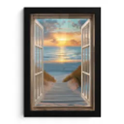 Doorkijk - Strand - Pad - Zonsondergang fotolijst zwart zonder passe partout klein -3d