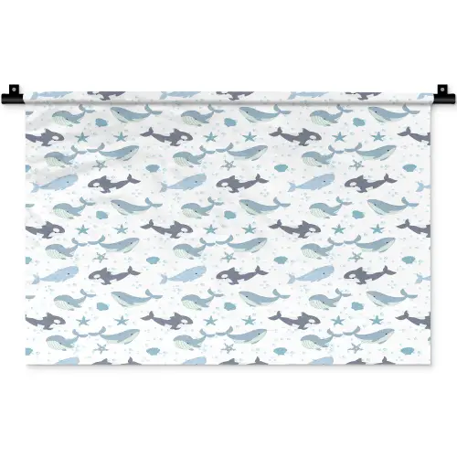 Oceaan - Walvis - Orka - Blauw Wandkleed katoen klein 269 -zz3d
