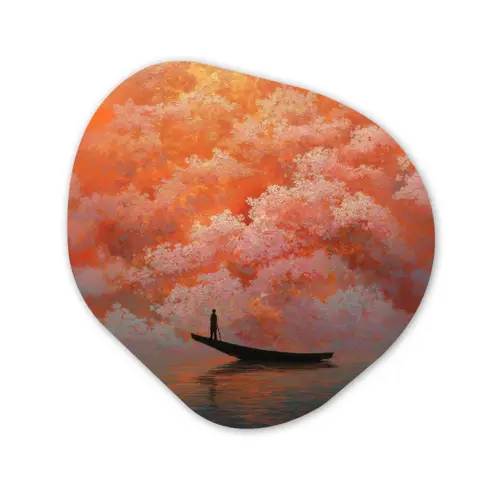 Zee - Boot - Wolken - Oranje Wandcirkel Organisch Aluminium middel -3d