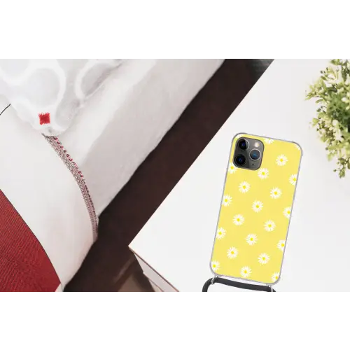 Madeliefjes - Pastel - Wit - Geel - Bloemen Hoesje iPhone 12 Pro met koord klein -kamer