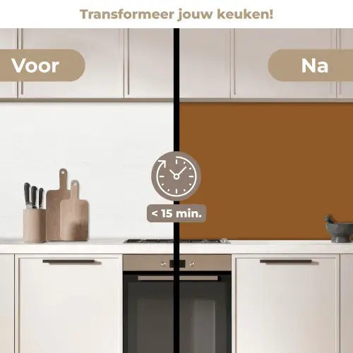 Bruin - Aardetint - Effen kleur keuken achterwand 2 middel 871 -voor-na2_NL