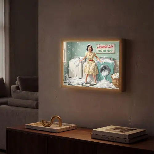 Retro - Blauw - Vrouw Light Box met batterij (Wandlamp) middel -sfeer1