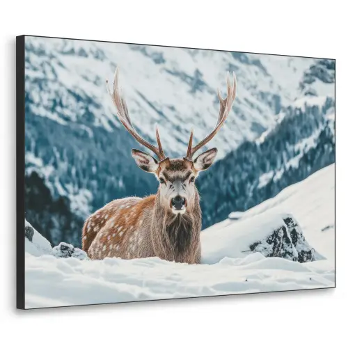 Hert - Landschap - Winter - Natuur - Dieren - Bergen Textielframe - compleet frame klein -3d