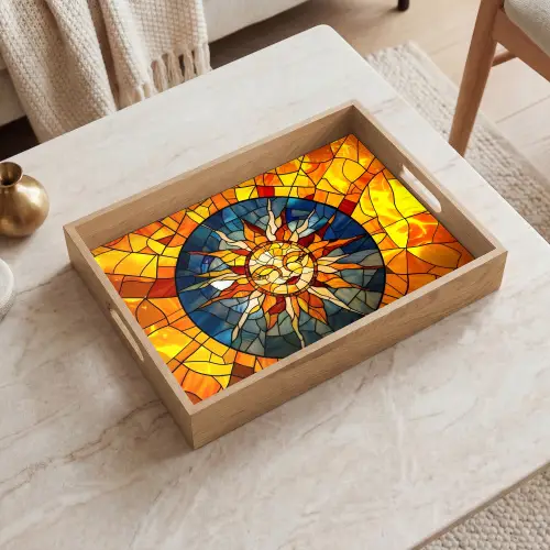 Mozaïek - Zon - Geel - Cirkel Dienblad Rechthoek middel -sfeer1