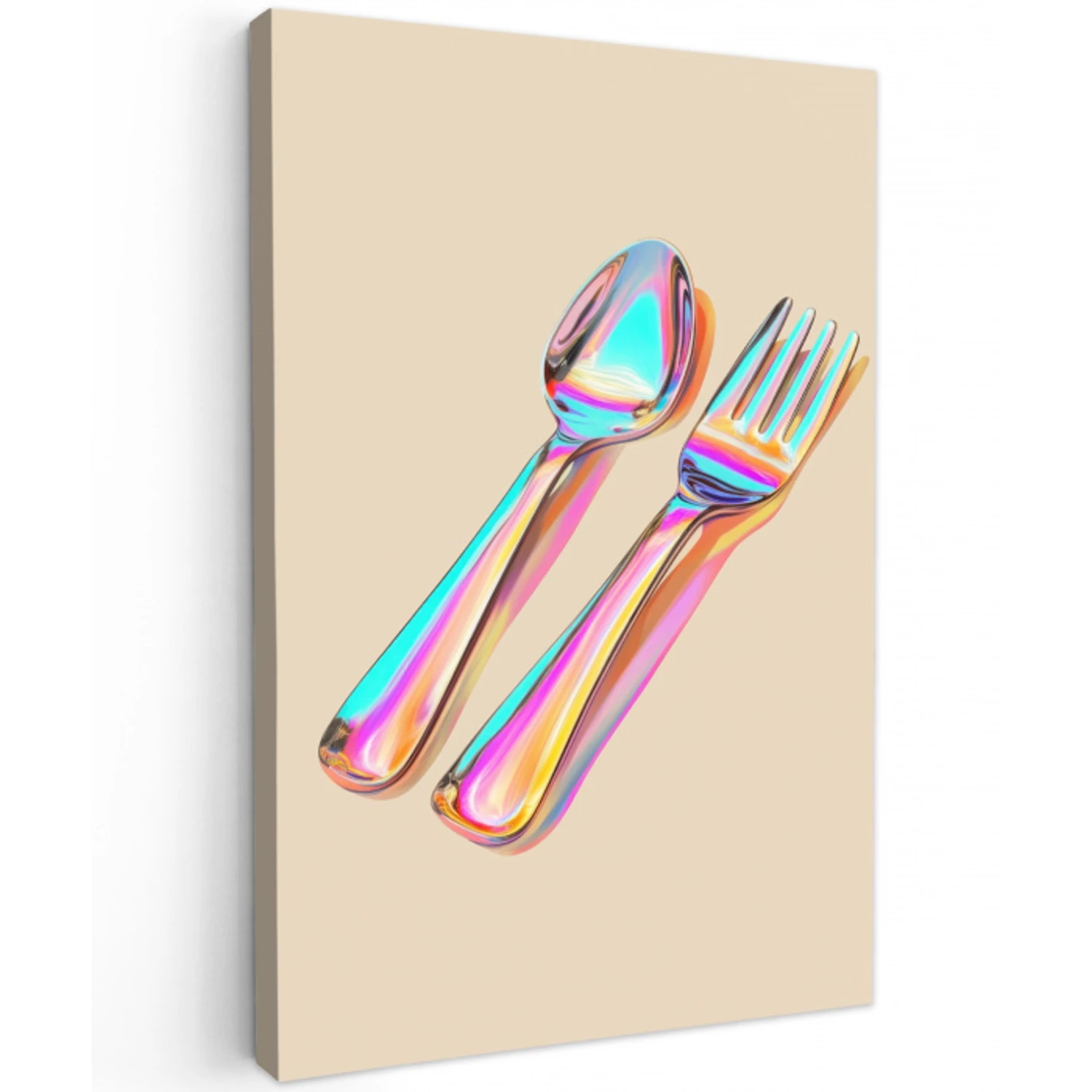 Regenboog - Lepel - Vork Tuinposter op houten frame 2 cm dik middel -3d