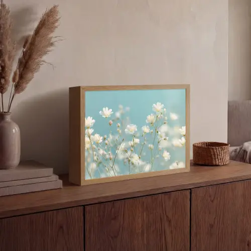 Stengels - Bloemen - Lucht - Wit Light Box met batterij (Wandlamp) middel -sfeer2