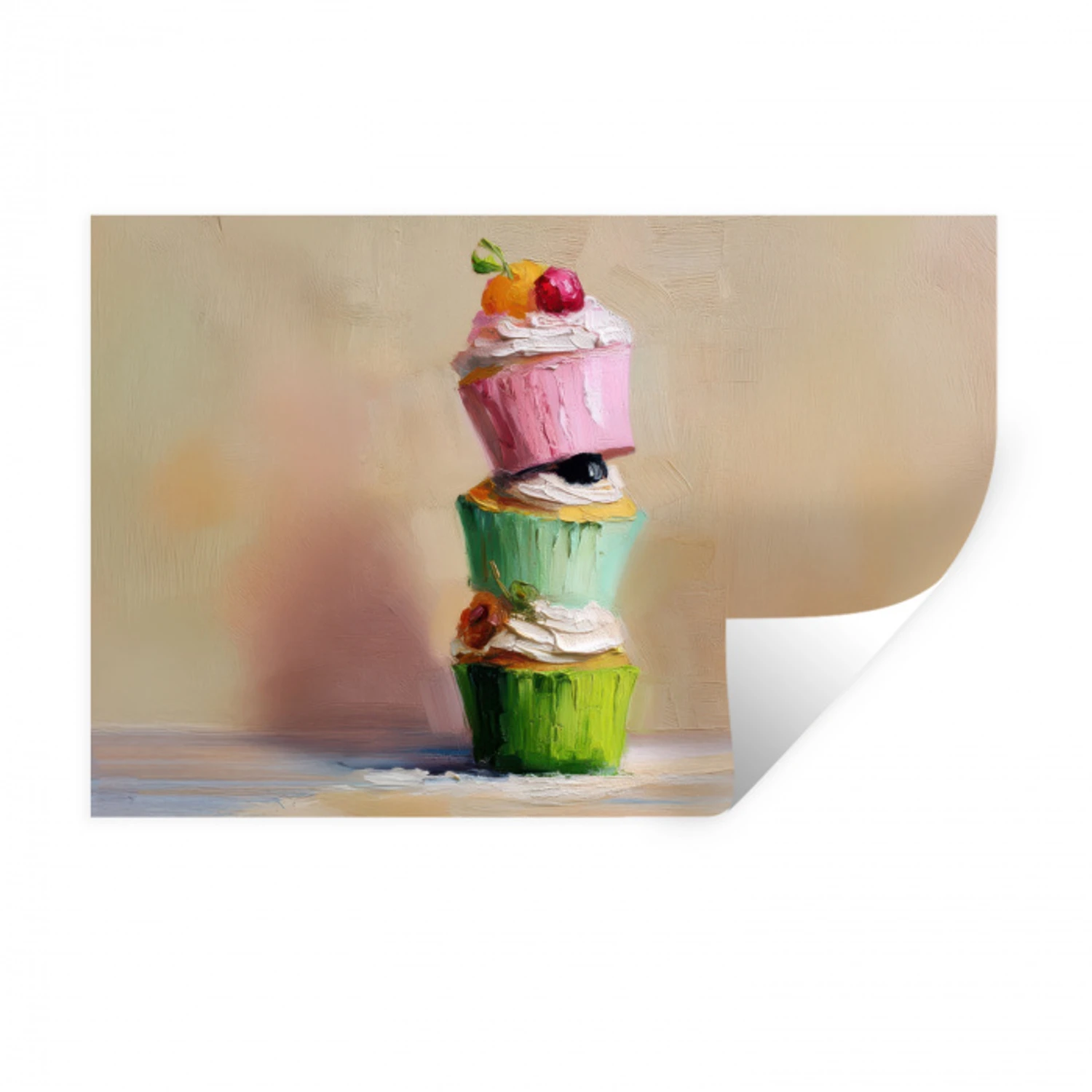 Cupcakes - Gestapeld - Kleurrijk - Fruit Muursticker klein -3d