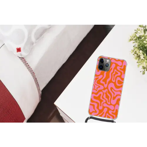 Patroon - Roze - Oranje - Abstract - Modern Hoesje iPhone 12 Pro met koord klein -kamer