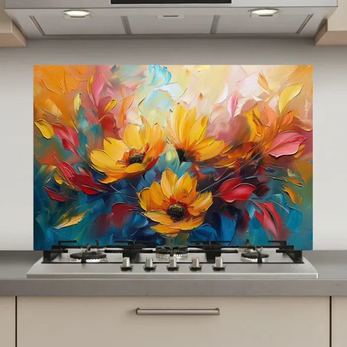 Bloemen - Dahlia - Kunst - Oranje - Watercolor keuken achterwand spatscherm klein -3d_website