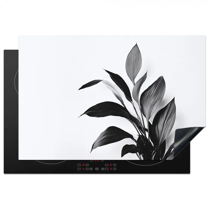 Plant - Bladeren - Minimalistisch - Zwart Inductie beschermer vinyl 3mm klein -3d