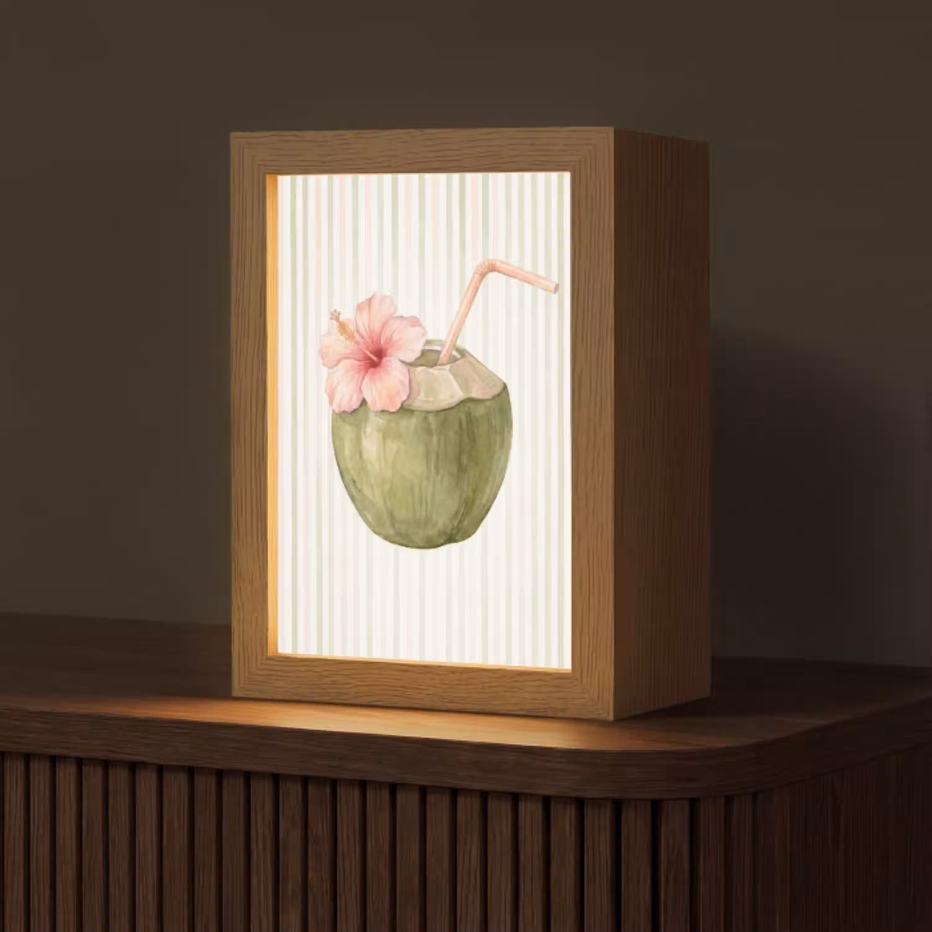 Kokosnoot - Drank - Tropisch - Illustratie - Zomer Light Box met kabel (Tafellamp) klein -z3d_website
