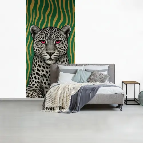 Panter - Zebrapatroon - Groen fotobehang vinyl groot -slaapkamer