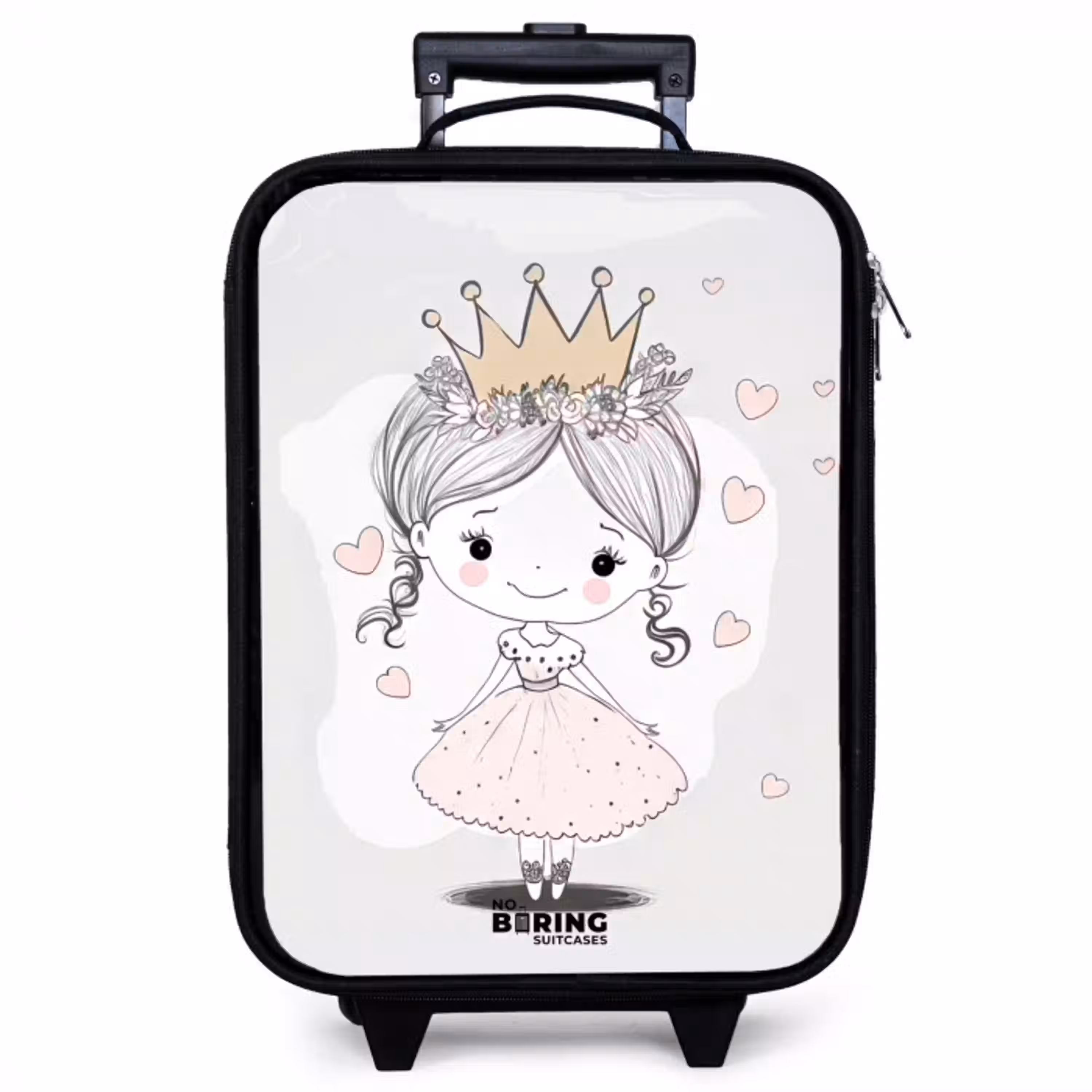 Prinses met kroon en roze hartjes Kinderkoffer - Zwart klein -zzz_website3d