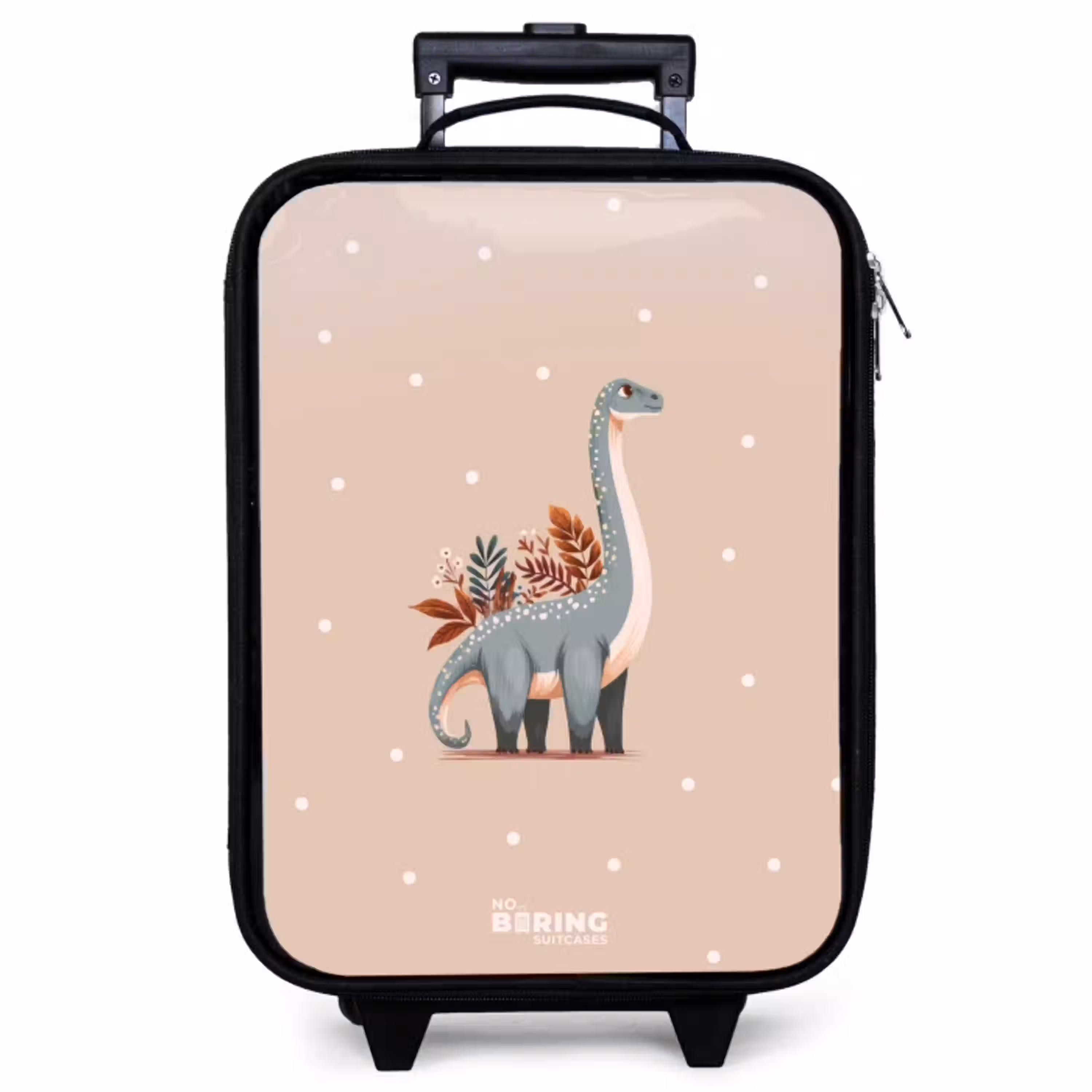 Blauwe dinosaurus op een beige stippenachtergrond Kinderkoffer - Zwart klein -zzz_website3d