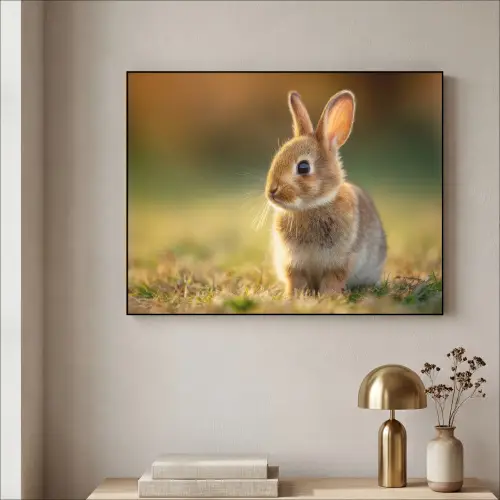 Konijntje - Bruin - Gras Textielframe zwart klein -sfeer2