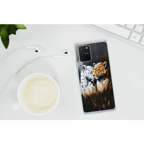 Luipaard - Oranje - Wit - Gras Telefoonhoesje Samsung Galaxy S10 Lite klein -oordopS10Lite