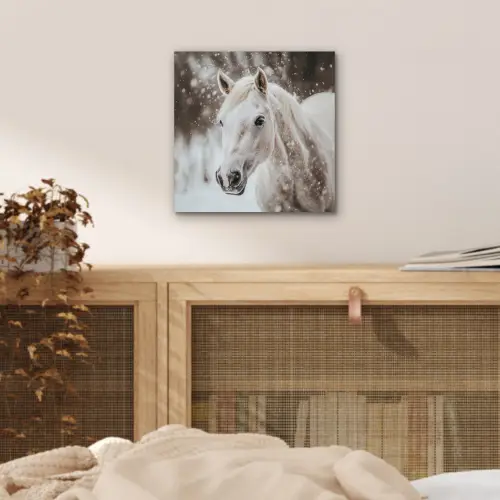 Paard - Wit - Winter - Natuur - Sneeuw - Dieren aluminium wit klein -sfeer3