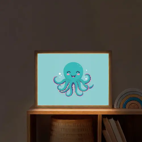 Octopus - Blauw - Gezicht Light Box met batterij (Wandlamp kind) middel -sfeer1_kind