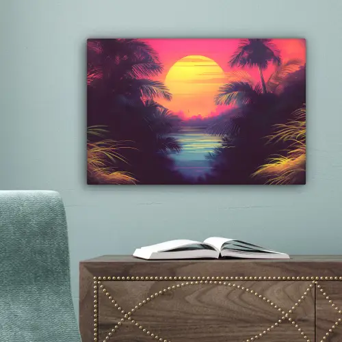 Zon - Geel - Palmbomen - Tropisch canvas 2cm klein -sfeer4